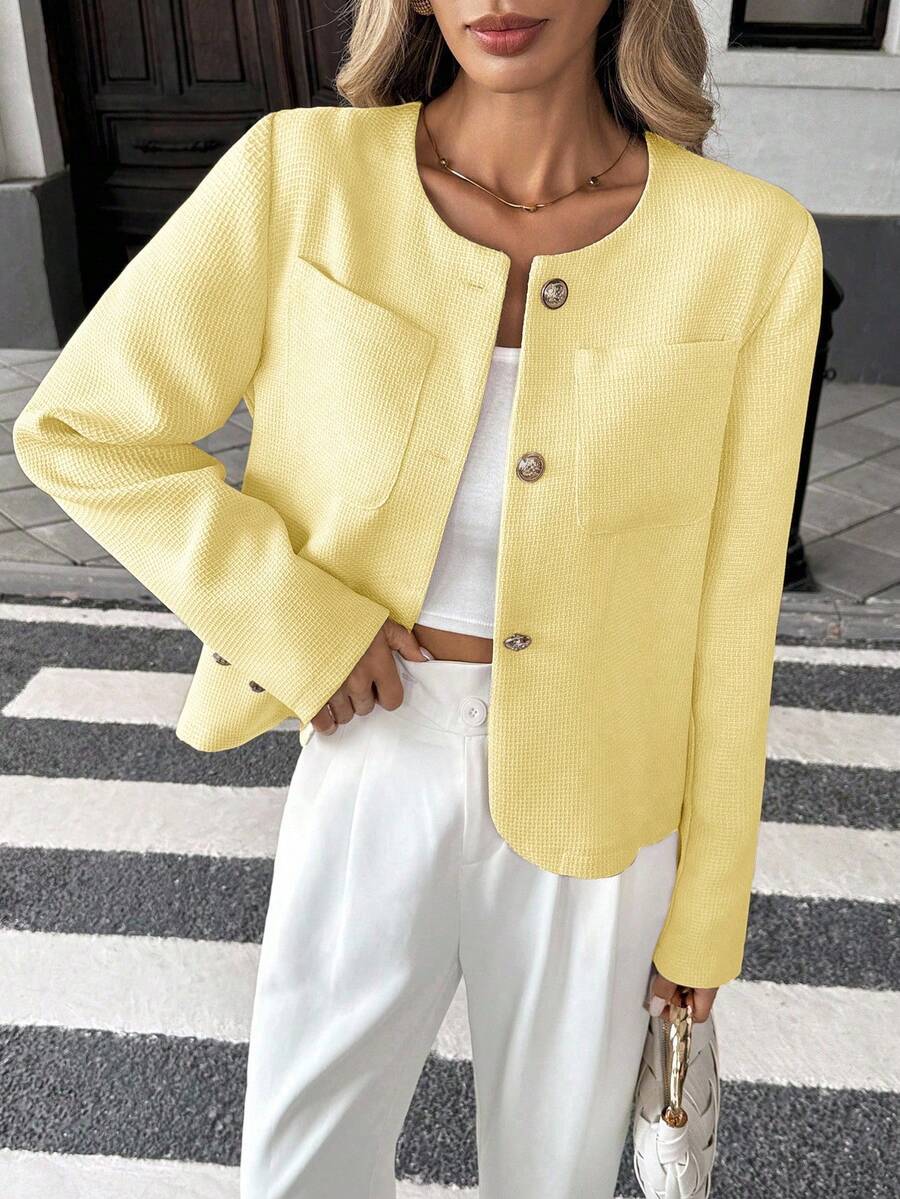 Round Neck Long Sleeve Jacket for Women Regular Fit Casual Outerwear Spring Summer