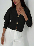 V Neck Long Sleeve Button Front Knit Cardigan