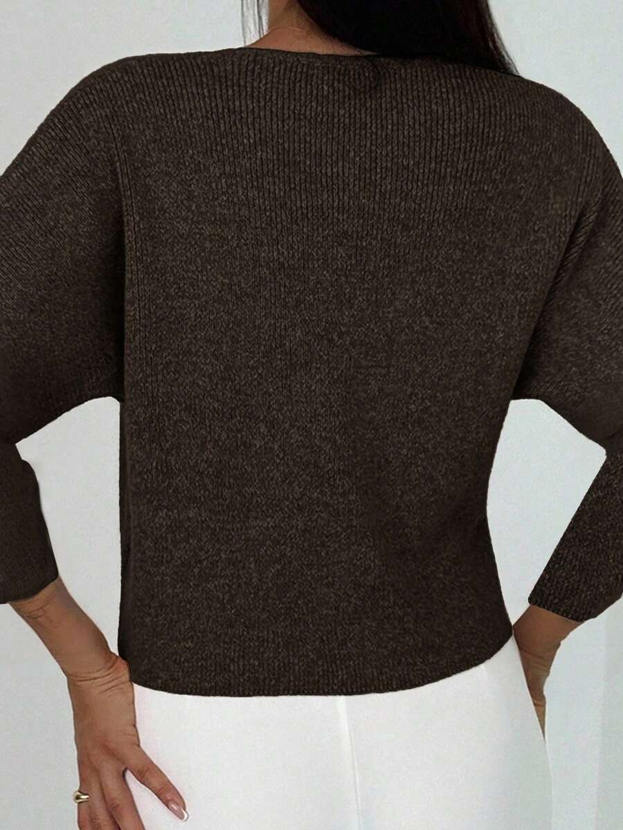 V Neck Long Sleeve Button Front Knit Cardigan