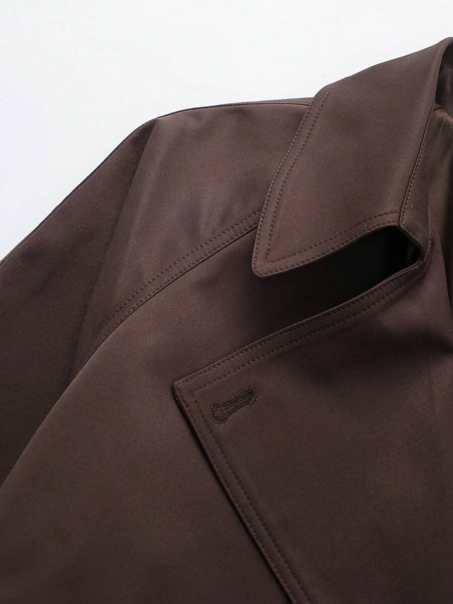Lace Up Vintage Minimalist Short Trench Coat With Belted Silhouette And Warm Lining
