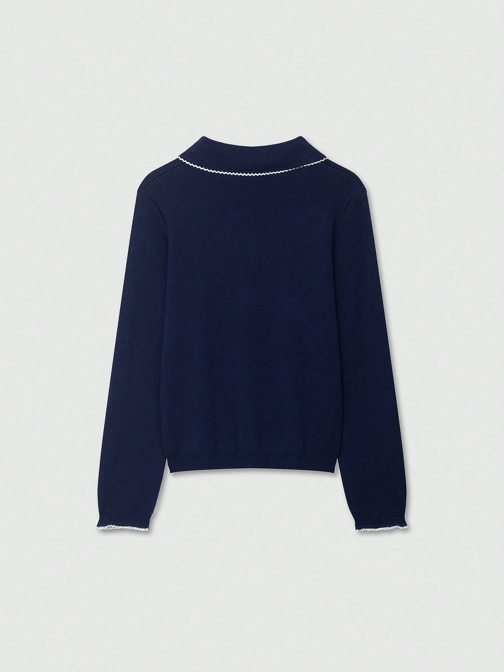 Navy Colorblock Button Collar Knit Cardigan