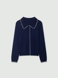 Navy Colorblock Button Collar Knit Cardigan