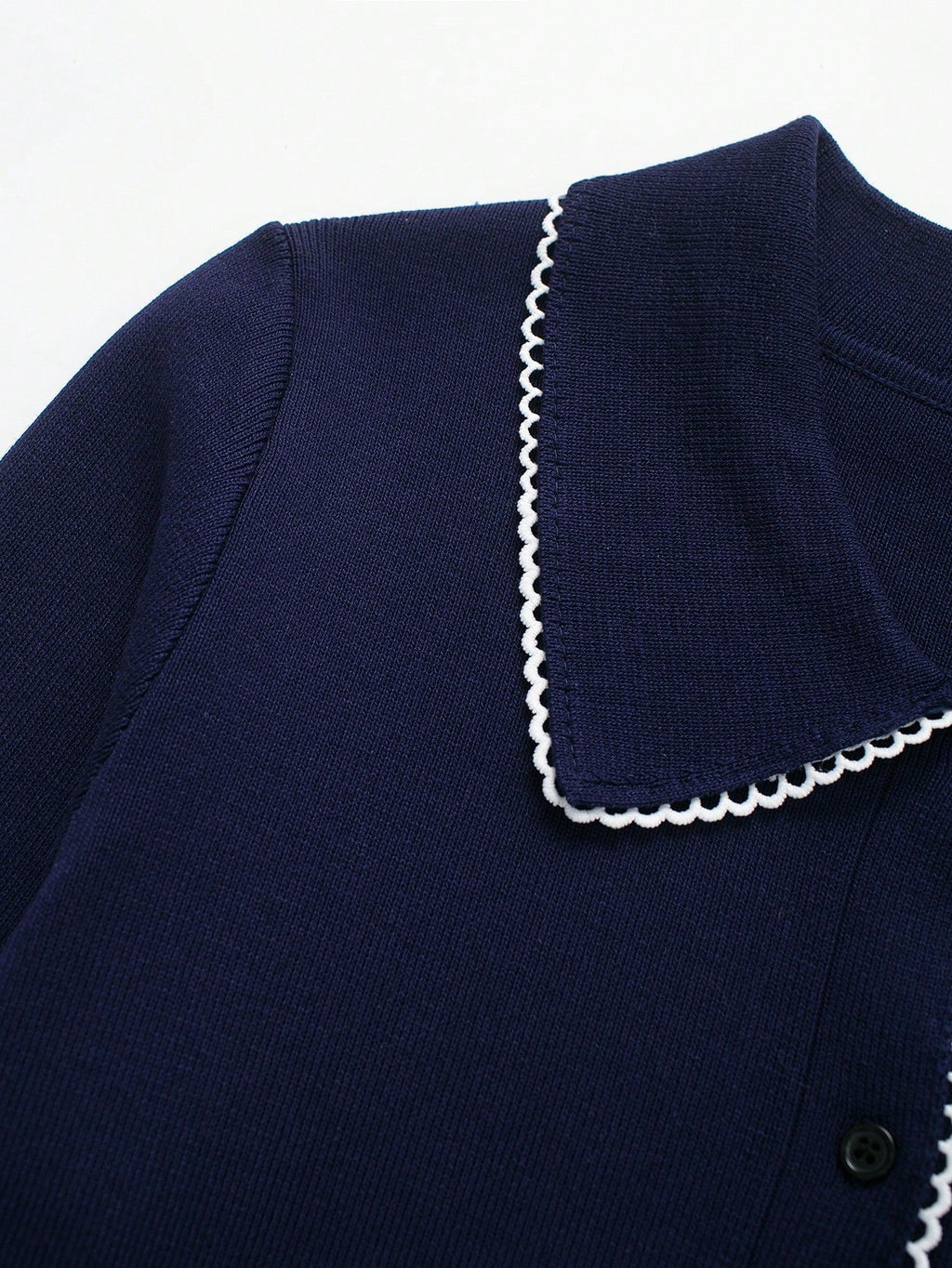 Navy Colorblock Button Collar Knit Cardigan