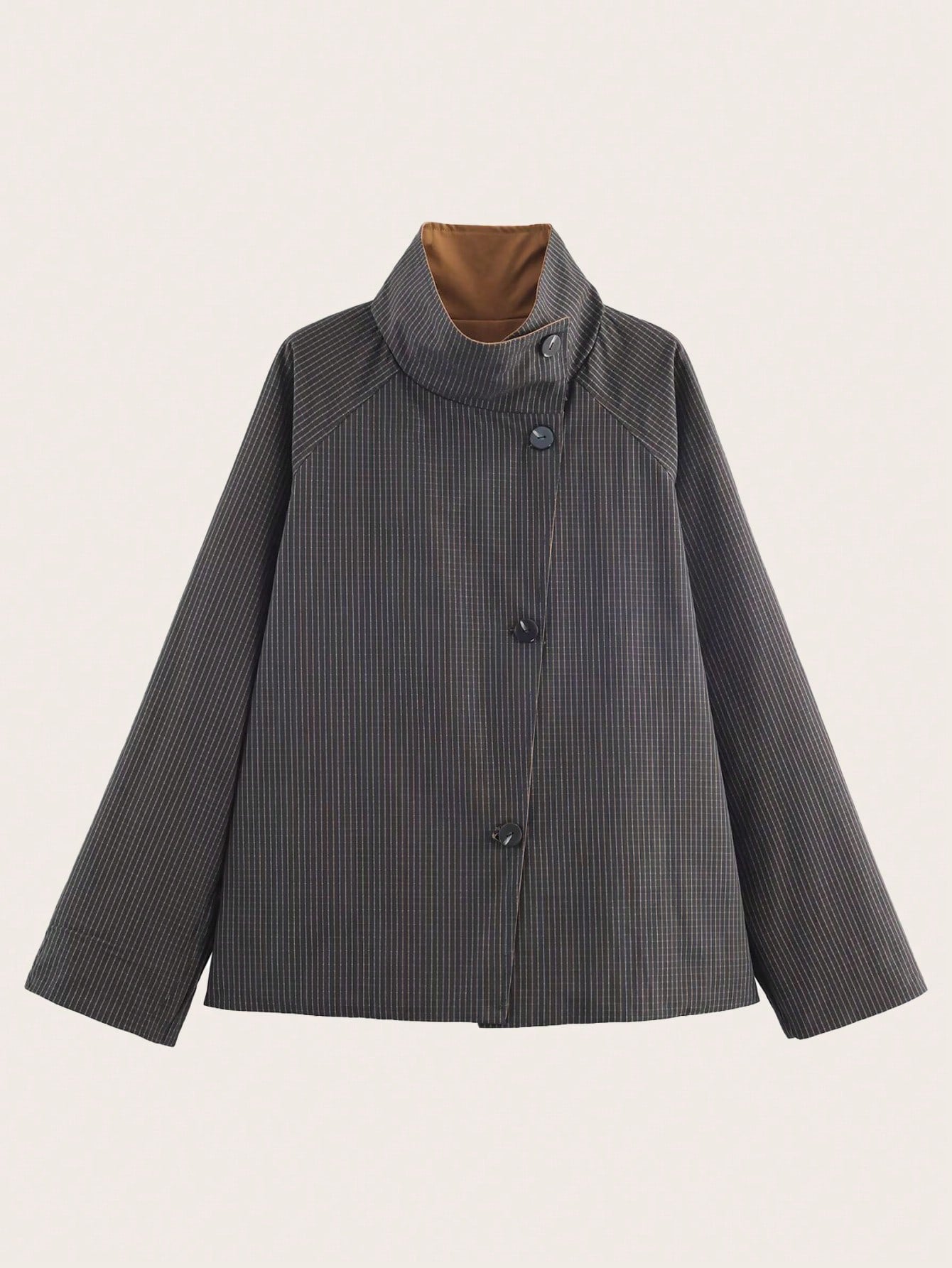 Geometric Reversible Trench Coat With Funnel Neck Casual Long Sleeve Spring And Autumn