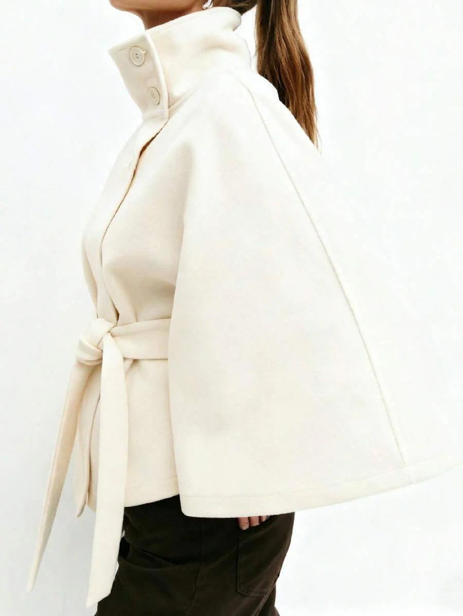 Hooded Belted Wool Cape Coat