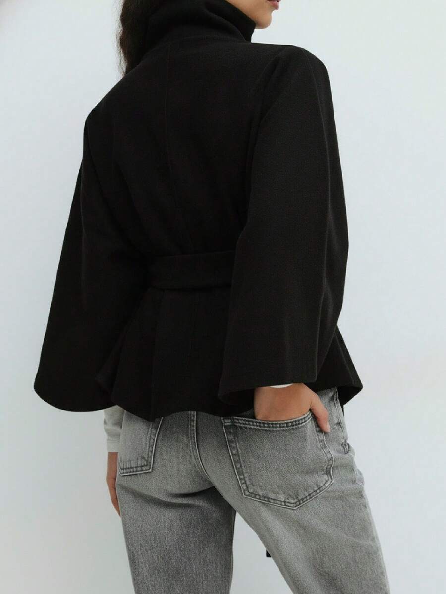 Hooded Belted Wool Cape Coat