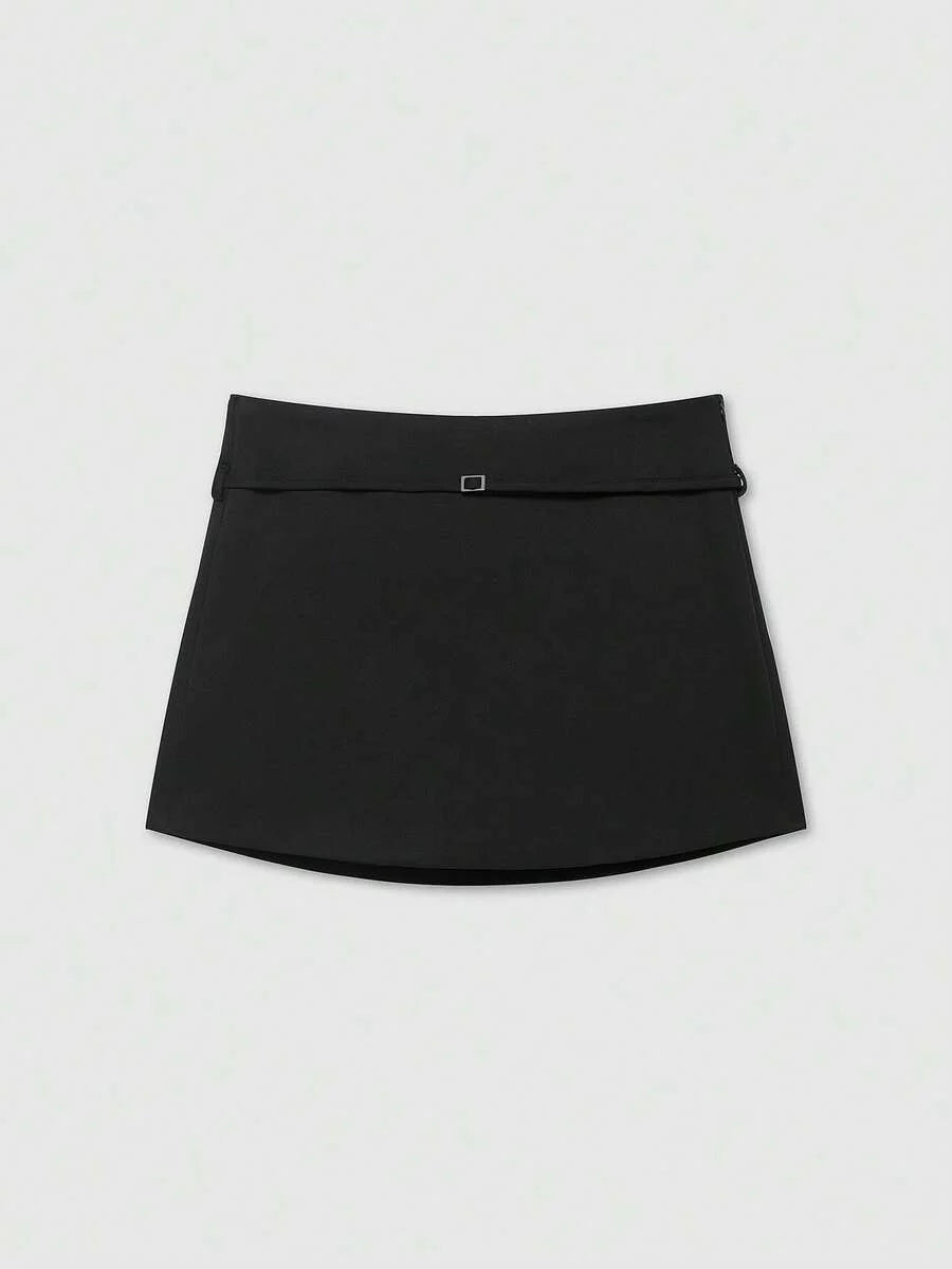 Zipper Waist Belted Midi Skort