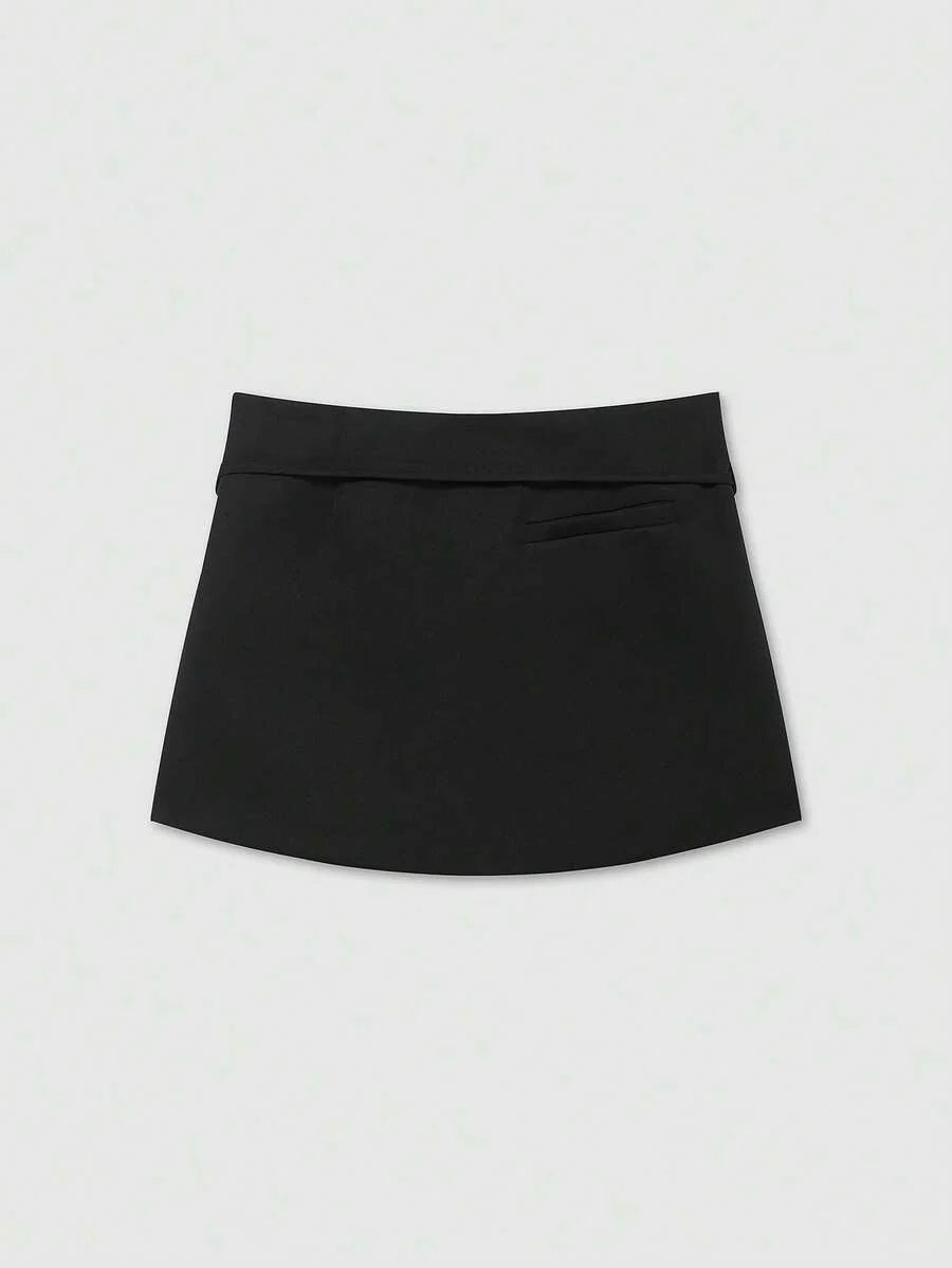 Zipper Waist Belted Midi Skort