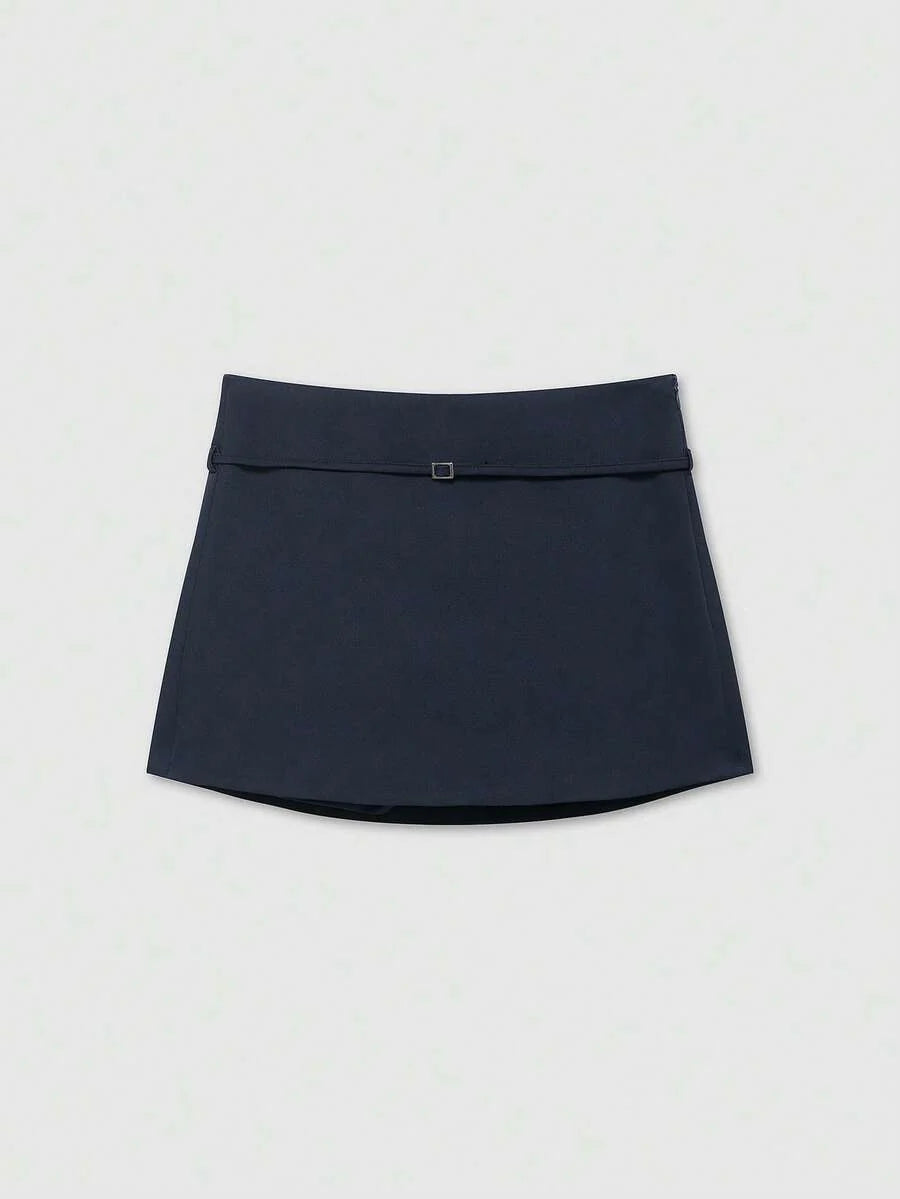 Zipper Waist Belted Midi Skort