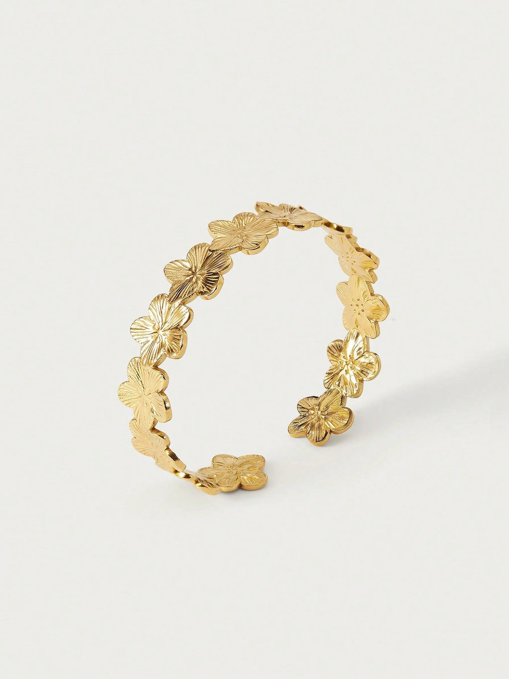 FloraGlow Gold Flower Stainless Open Cuff