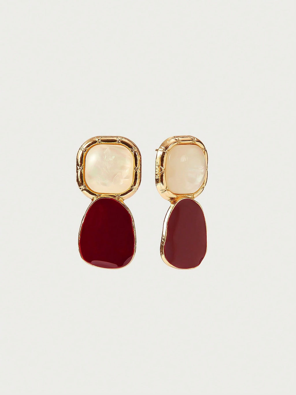 Burgundy Zinc Square Drop Earrings