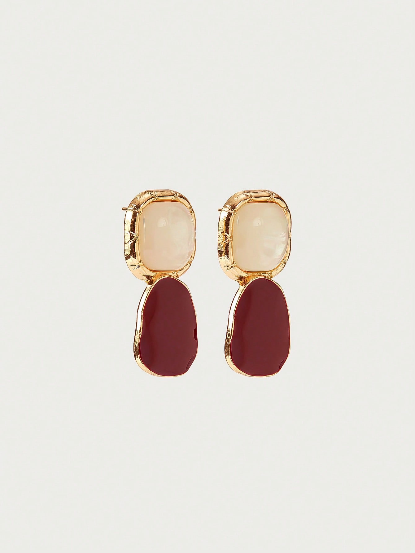 Burgundy Zinc Square Drop Earrings