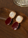 Burgundy Zinc Square Drop Earrings