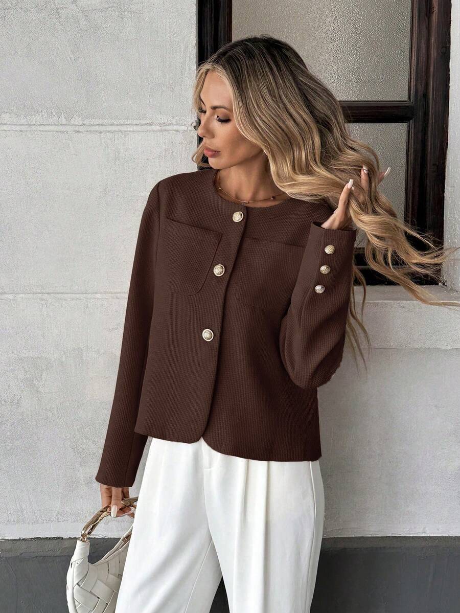 Round Neck Long Sleeve Jacket for Women Regular Fit Casual Outerwear Spring Summer