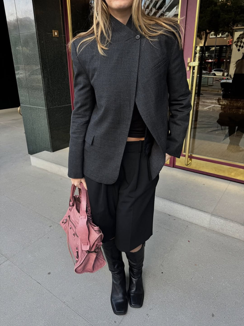 Funnel Neck Wool Blazer