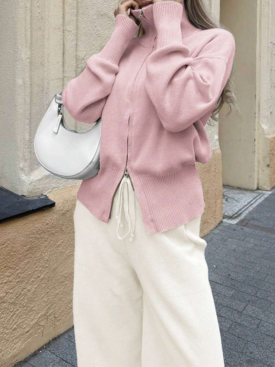 Winter Hooded Zip Up Cardigan For Women With Double Zipper Long Sleeve Casual Office Daily Wear