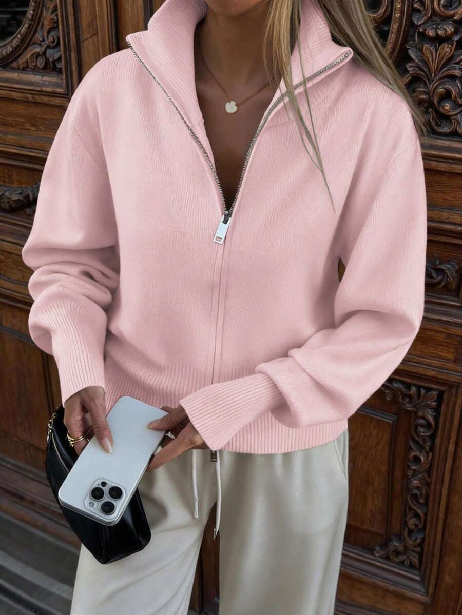 Winter Hooded Zip Up Cardigan For Women With Double Zipper Long Sleeve Casual Office Daily Wear