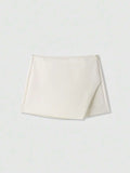 Asymmetric Skort For Casual Everyday Wear With Zipper Fly Faux Pockets And Travel Ready Comfort