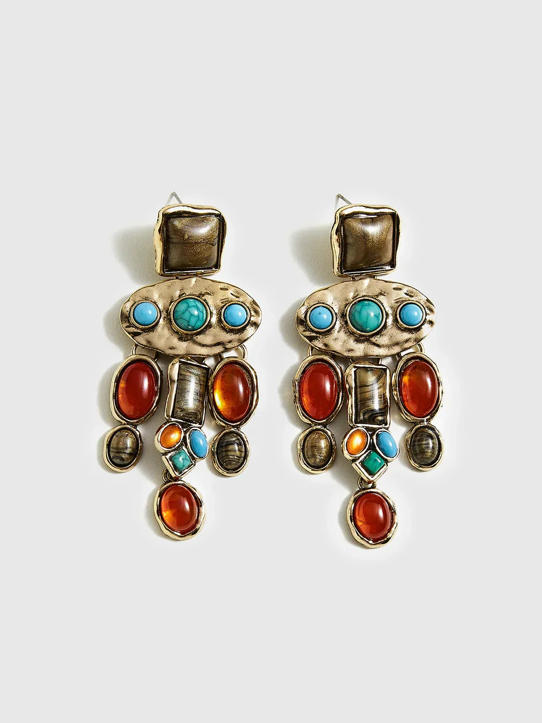 Boho Chic Colorful Gemstones Pendant Earrings
