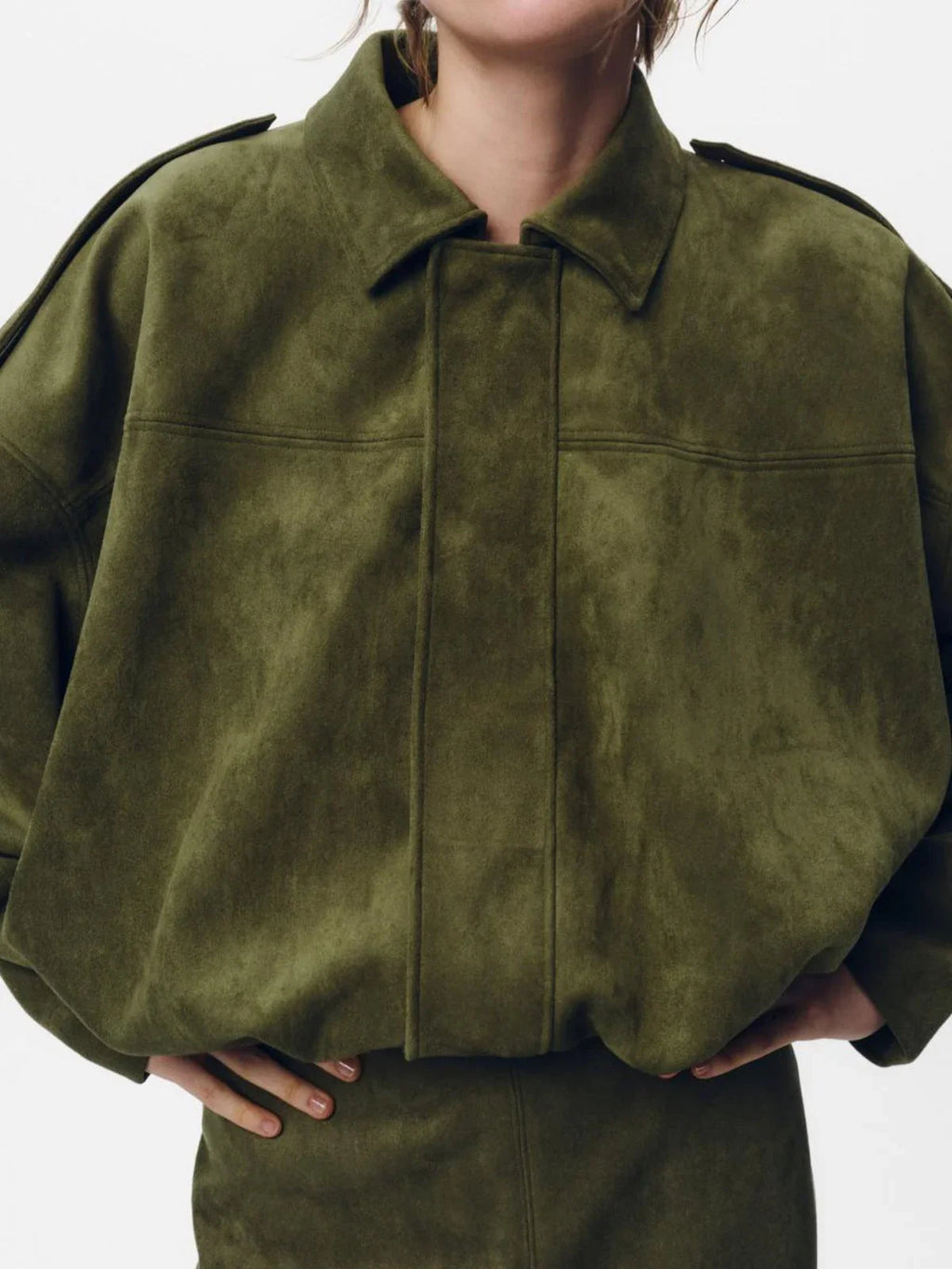 Batwing Sleeve Premium Textured Suede Pilot Jacket