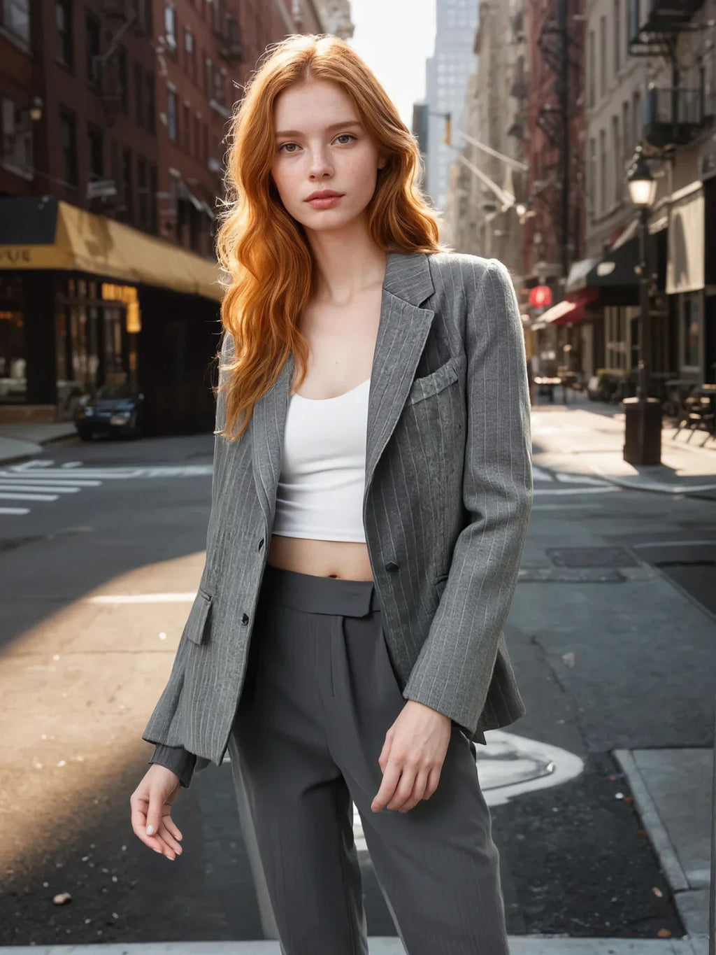 Wool Blend Oversized Pinstripe Lapel Blazer