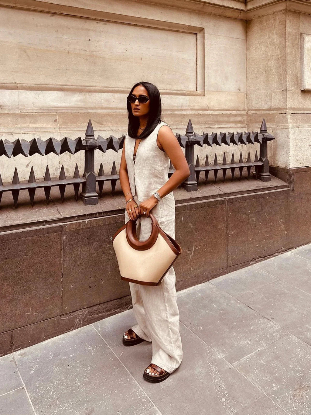 Linen Sleeveless Vest & Trousers Two-piece Set