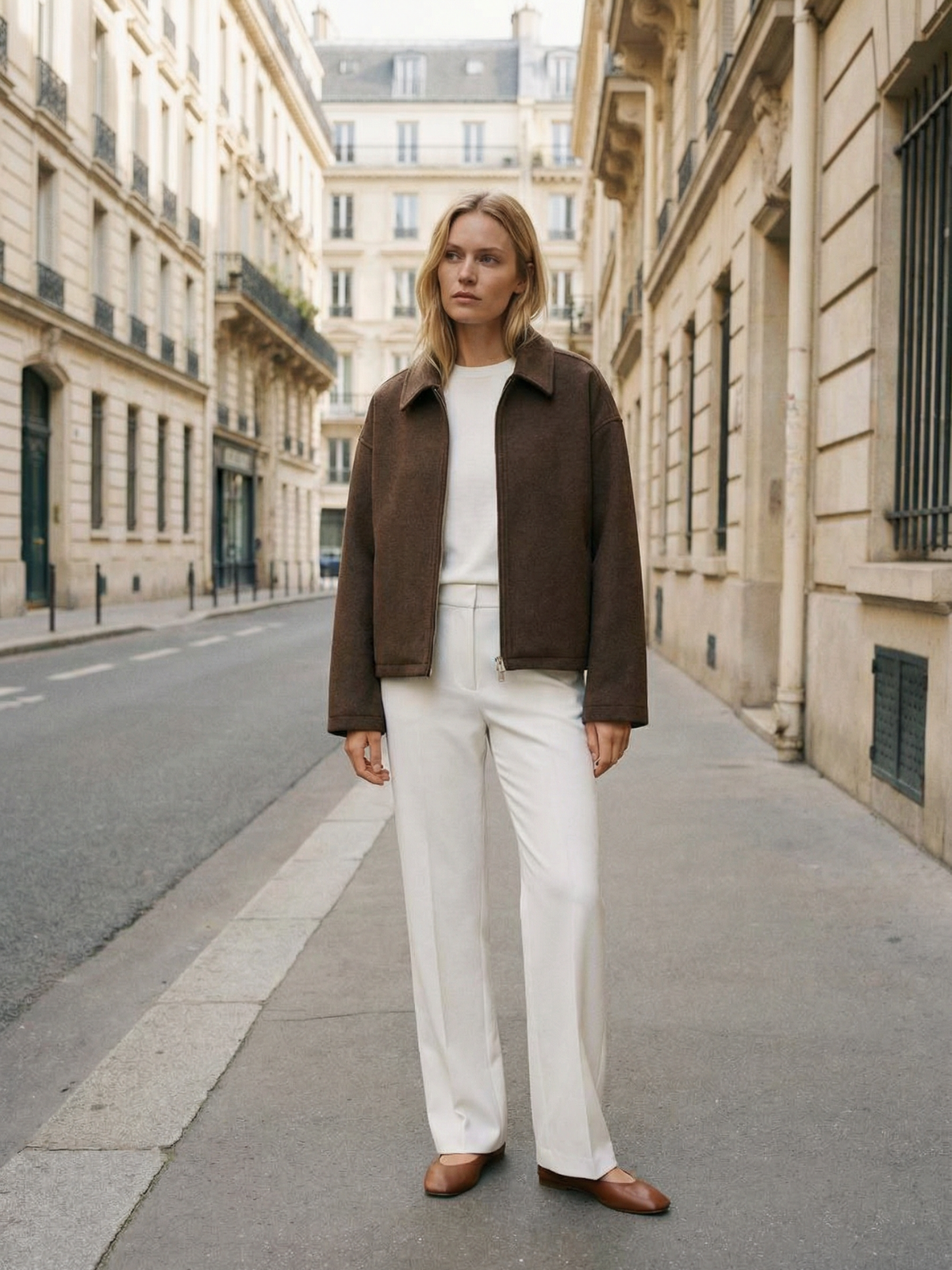 Autumn Minimalist Wool Blend Zip Lapel Jacket