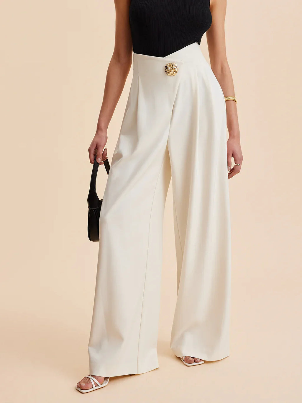 Embellished High-Waist Wide-Leg Pants