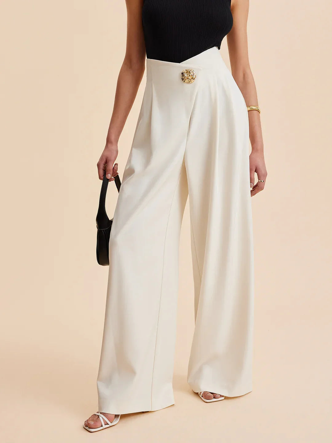 Embellished High-Waist Wide-Leg Pants