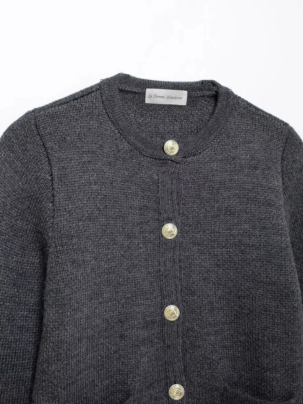 Gold Decorated Row Button Short Knitted Cardigan