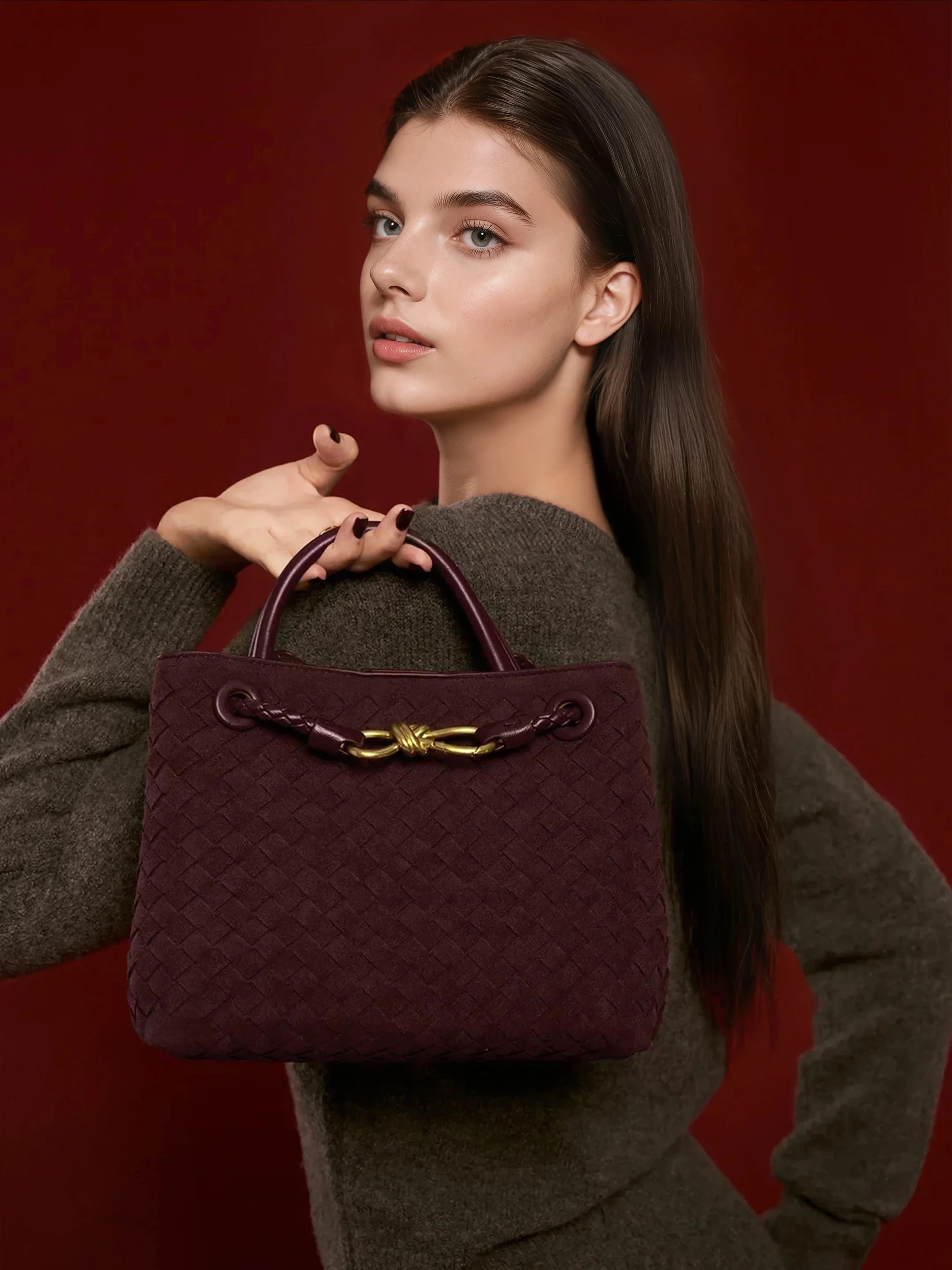 Always Chic Suede Woven Tote Bag