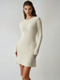 Rib Long Sleeve Short Sweater Dress