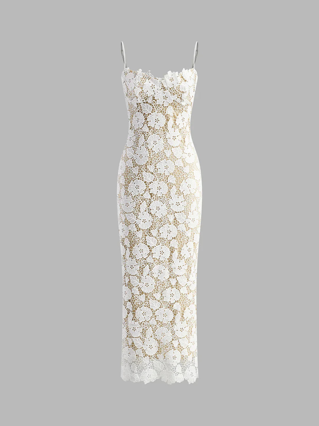 Semi-Sheer Double Layer Lace Cami Dress