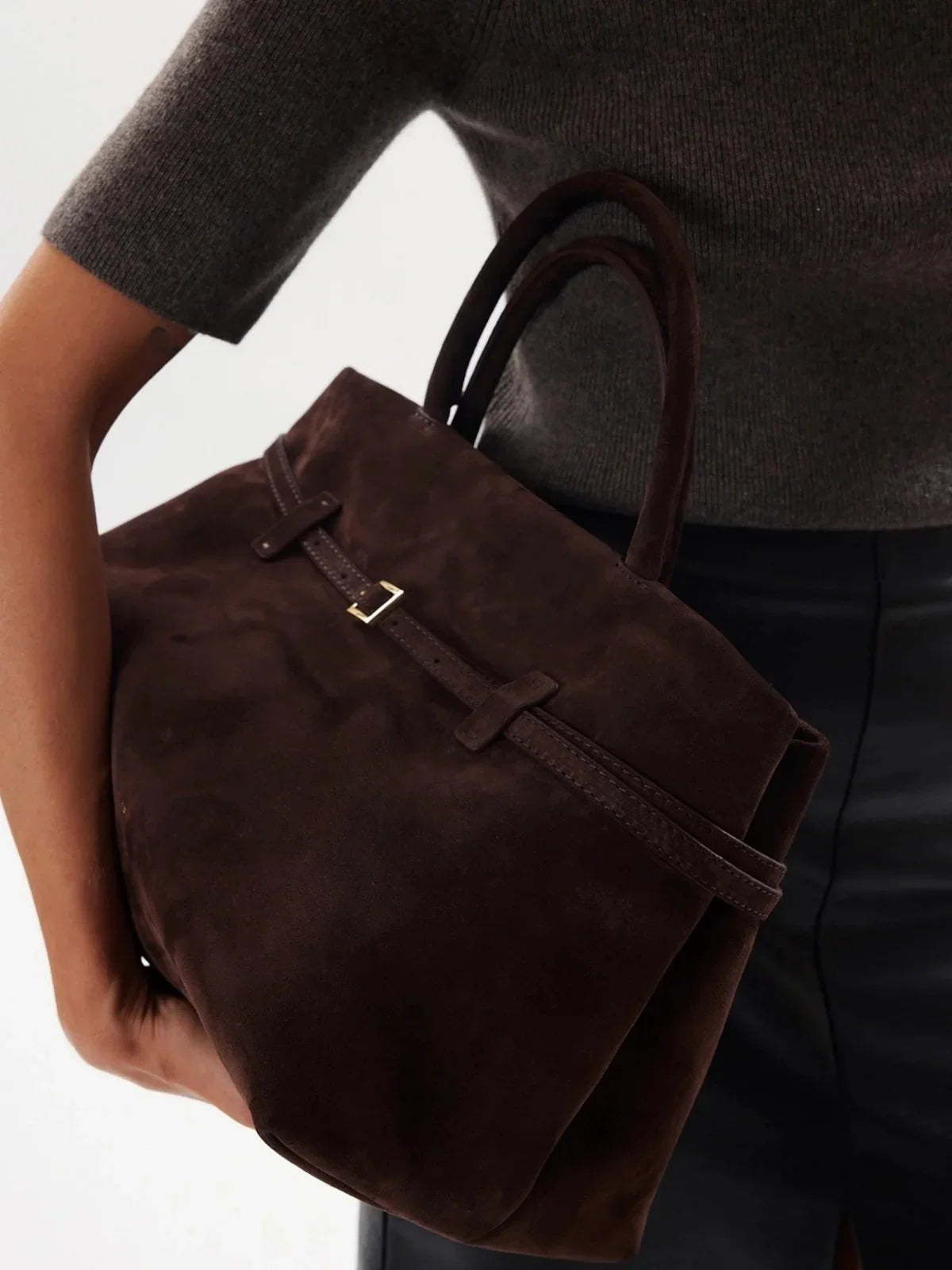 Vintage Buckle-Design Top-Handle Bag