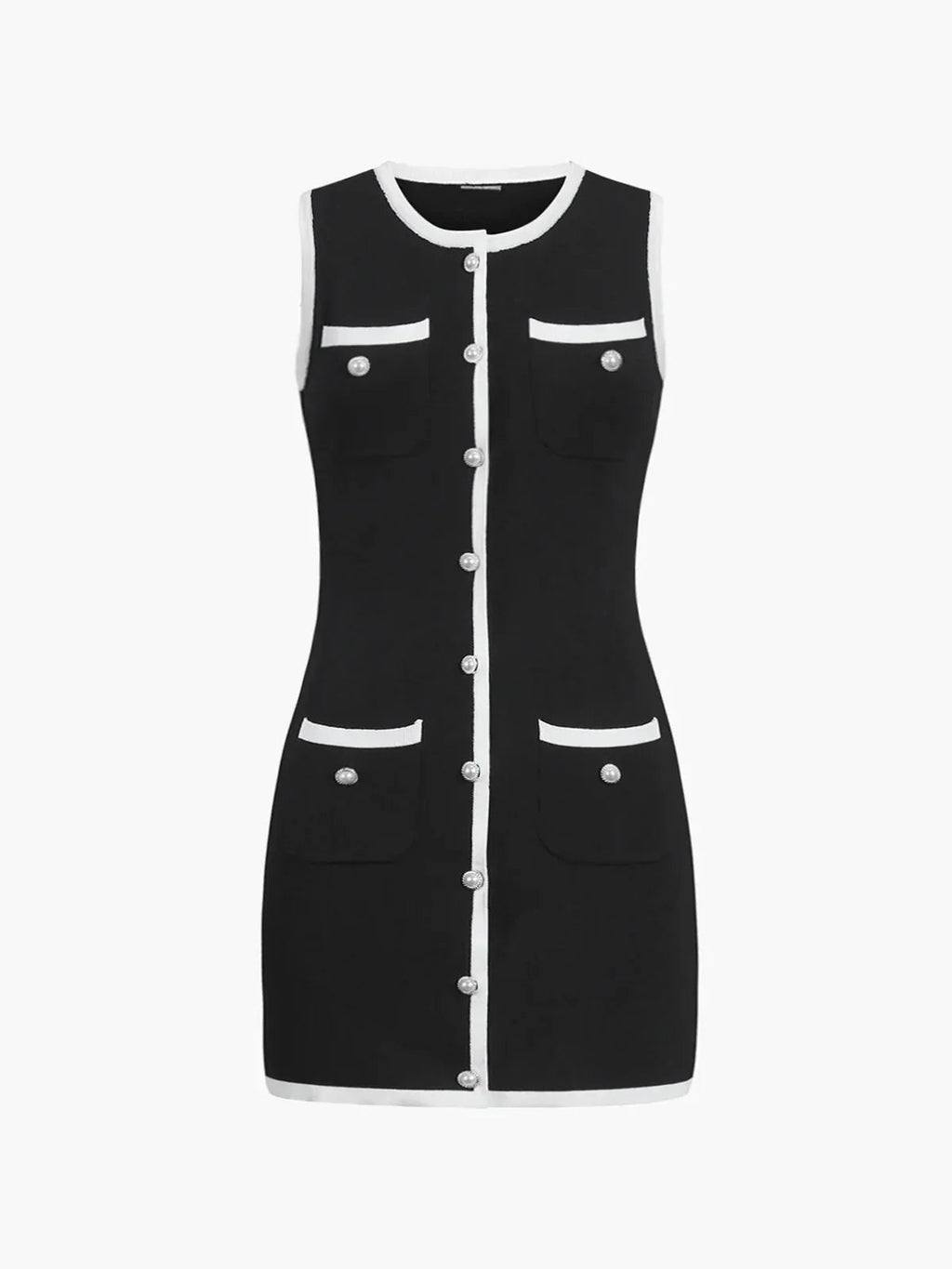 Multi Pocket Button Sleeveless Short Sweater Dress