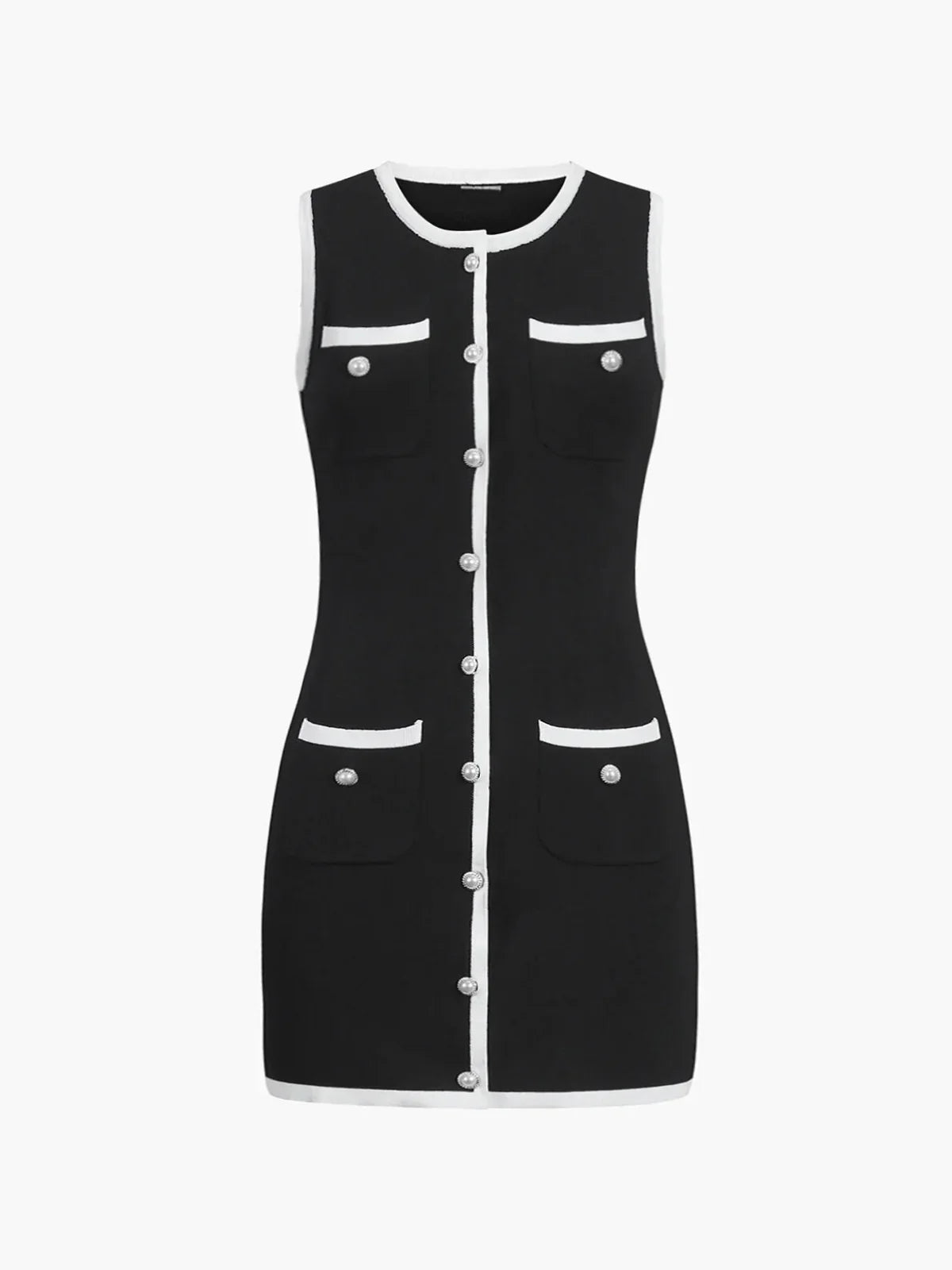 Multi Pocket Button Sleeveless Short Sweater Dress