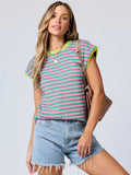 Contrast Color Round Neck Striped Knitted Top