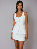 Elegant Style Square Collar Sleeveless Skirt Set