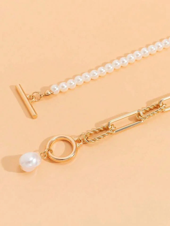 Golden Links & Pearls Statement Set