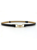 Minimalist Black Waist Belt with Gold Chain-Link Detail