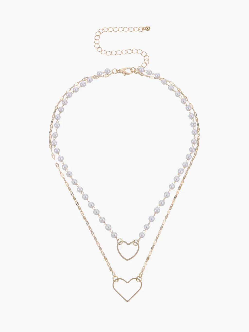 Layered Pearl Heart Charm Necklace
