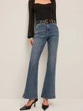 Casual Style Flared Mid-Waisted Skinny Jeans