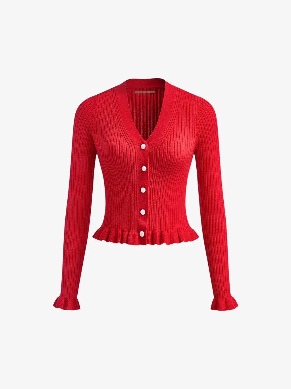Retro Ruffled Trim Pearl Button Long Sleeve Cardigan