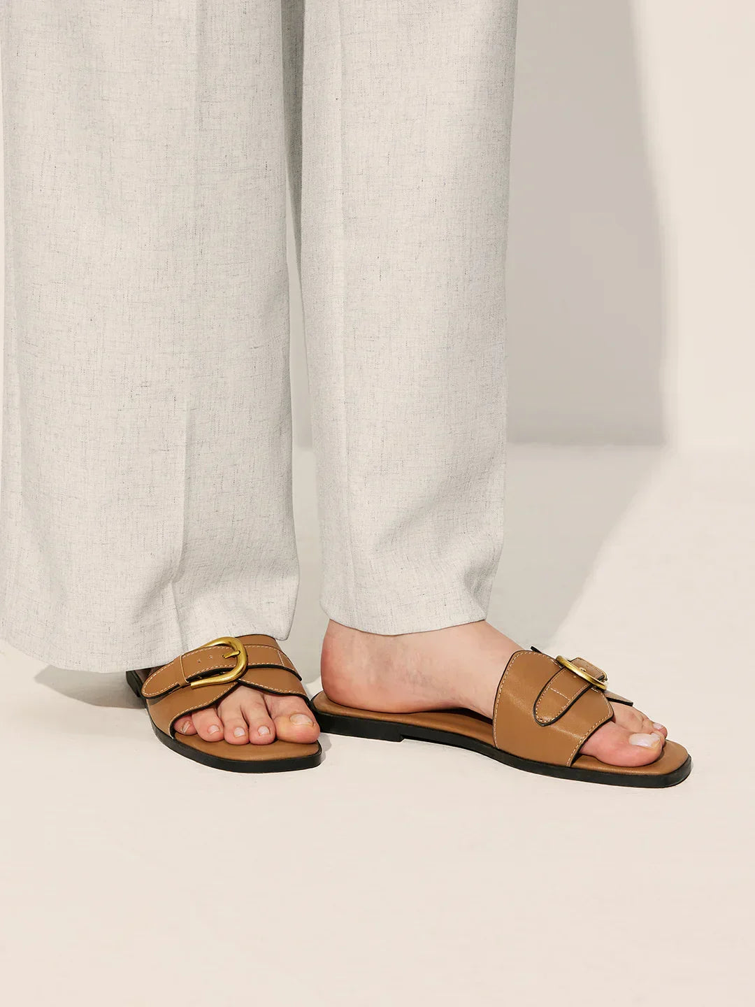 Always Chic Buckled Strap Slide Sandals