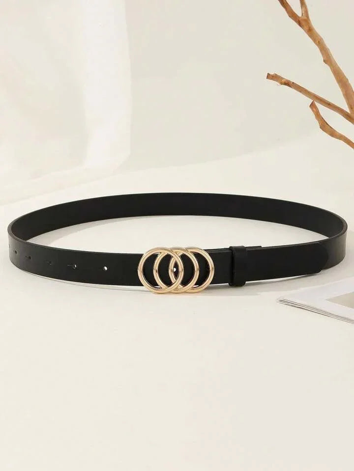 Black Belt with Triple Gold Ring Buckle