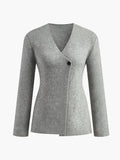 Plain V-Neck Button Soft Knit Top