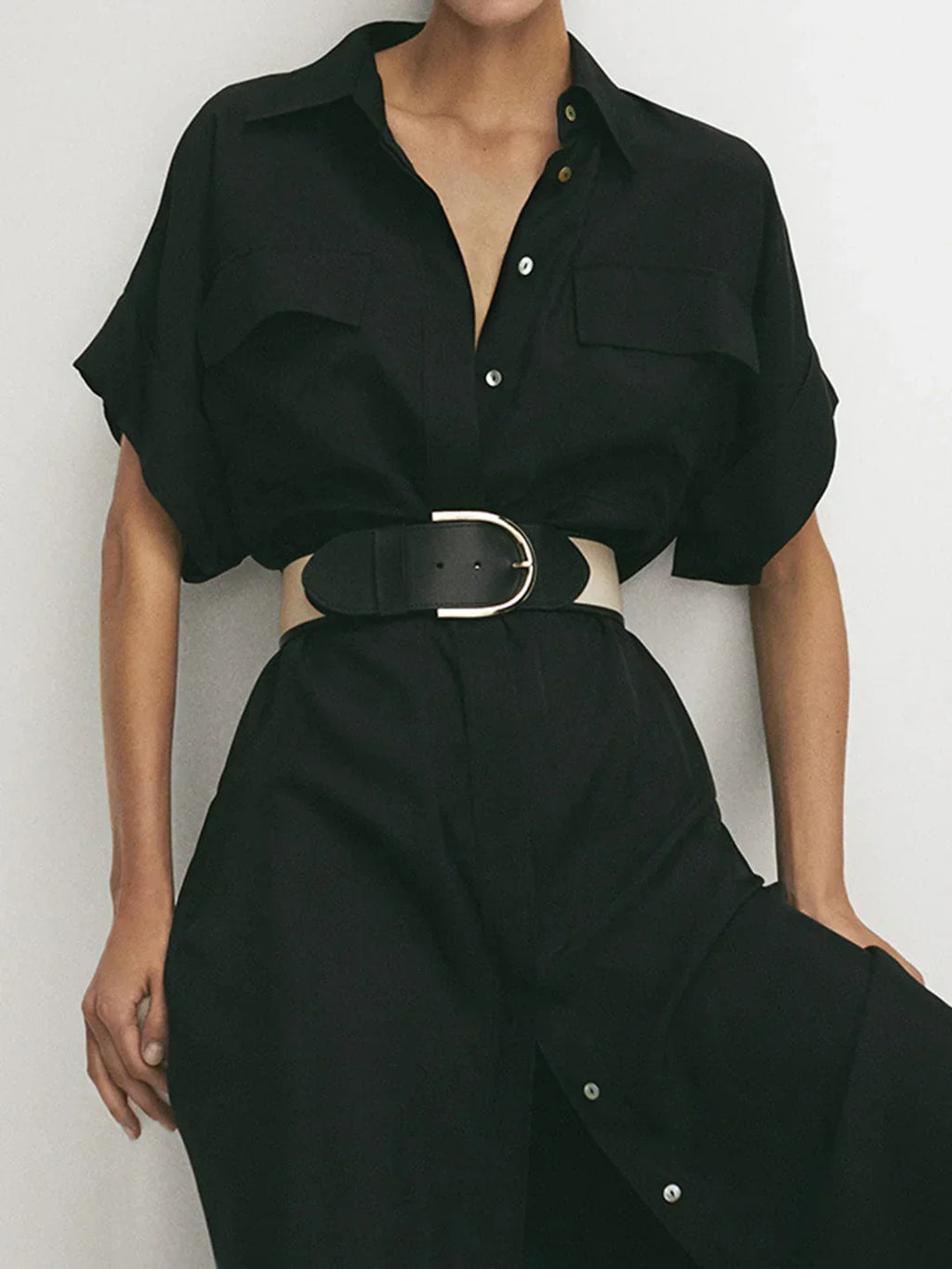 Always Elegant Polo Pockets Tied Midi Dress