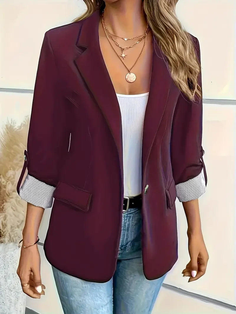 Solid Color All-matching Long Sleeve Blazer