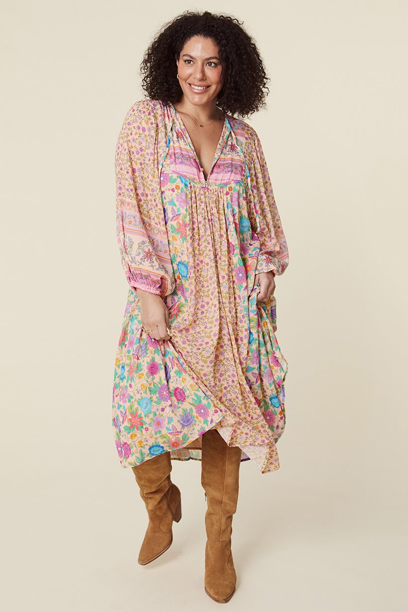 فستان ميدي اديتي سبليكي مطبوع بول قصة ريفي يلبيسيسي