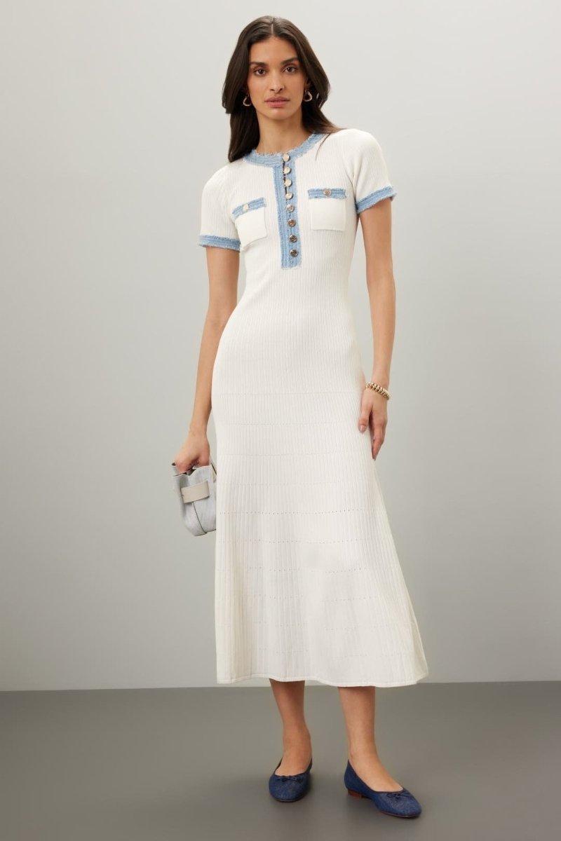 فستان ميدي يلما دائري ياقة محبوك قميص